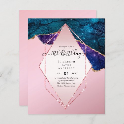 BUDGET 16th Birthday Glittery AGATE Sparkle Invite