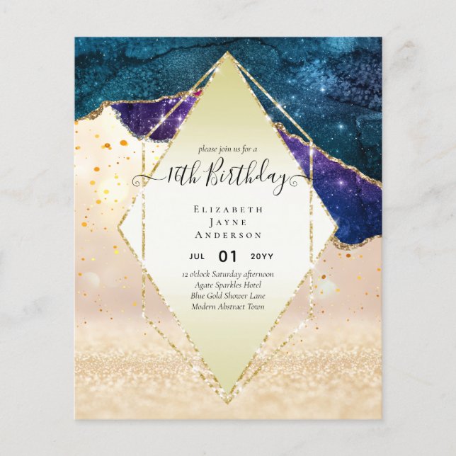 BUDGET 16th Birthday Glittery AGATE Sparkle Invite Flyer (Front)
