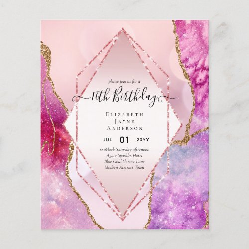 BUDGET 16th Birthday Glittery AGATE Sparkle Invite Flyer