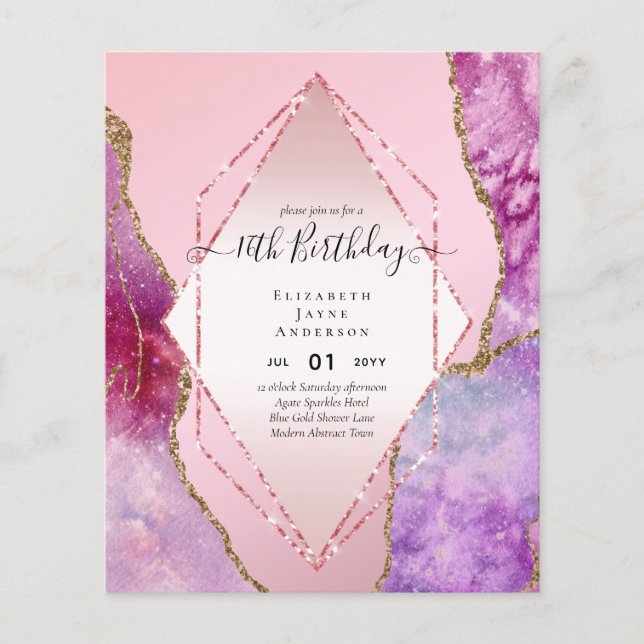 BUDGET 16th Birthday Glittery AGATE Sparkle Invite Flyer (Front)