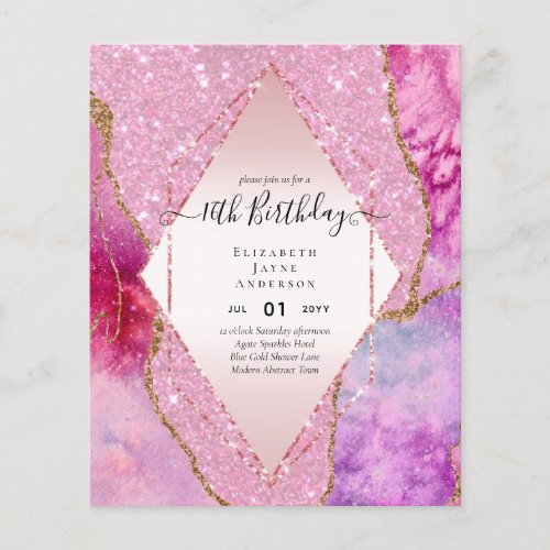 BUDGET 16th Birthday Glittery AGATE Sparkle Invite Flyer