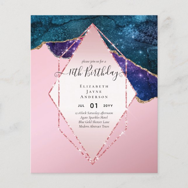 BUDGET 16th Birthday Glittery AGATE Sparkle Invite Flyer (Front)