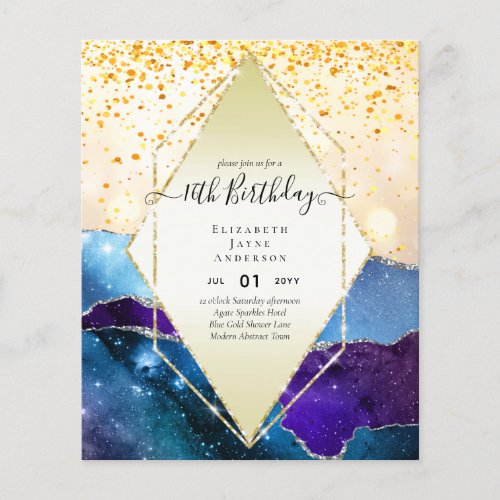 BUDGET 16th Birthday Glittery AGATE Sparkle Invite Flyer