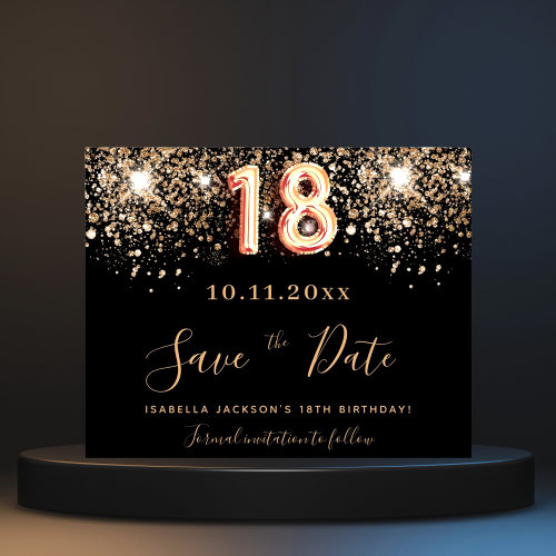 Budget 18th birthday black glitter save the date 