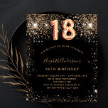Budget 18th birthday black gold glitter invitation<br><div class="desc">A modern,  stylish and glamorous invitation for a girl's 18th birthday party.  A black background decorated with faux glitter. The name is written with a modern golden colored hand lettered style script.  Personalize and add your party details.  Number 18 is written with a balloon style font,  script.</div>
