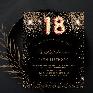 Budget 18th birthday black gold glitter invitation