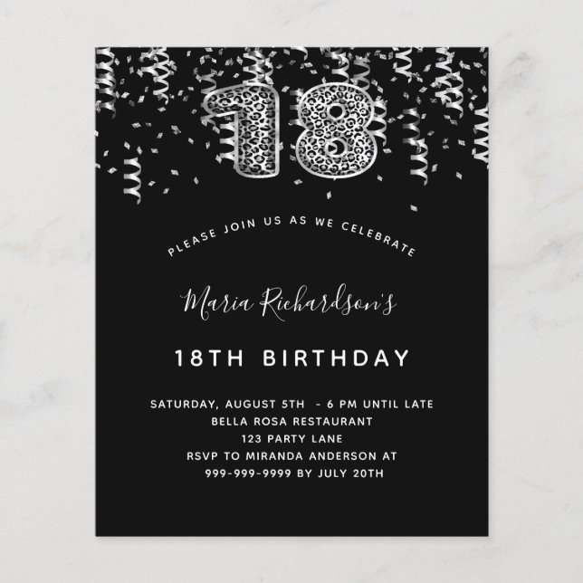 Budget 18th birthday black silver leopard party (Front)