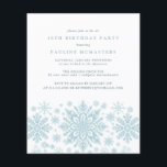 BUDGET 18th Birthday Blue Snowflake Invitation<br><div class="desc">Very elegant blue watercolor snowflakes create a pretty border along the bottom of this adult birthday invitation. Modern and minimalist design has an open and airy feel. The contemporary aesthetic will appeal to people of all ages.</div>