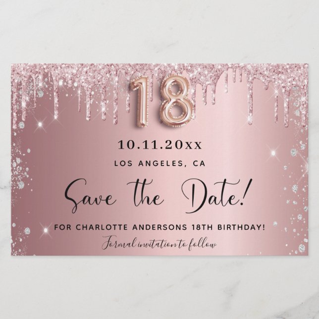 Budget 18th birthday blush glitter save the date (Front)