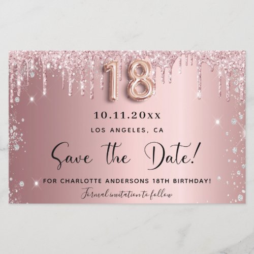 Budget 18th birthday blush glitter save the date