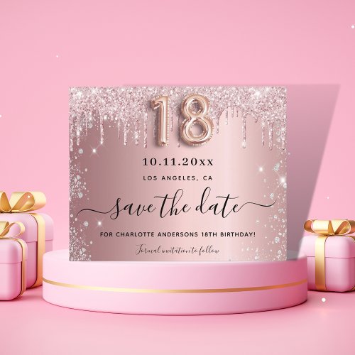 Budget 18th birthday blush glitter save the date