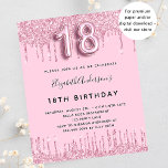 Budget 18th Birthday blush pink glitter invitation<br><div class="desc">A modern,  stylish and glamorous invitation for a girl's 18th birthday party.  A blush background with faux glitter drip,  paint dripping look. The name is written with a modern hand lettered style script.  Personalize and add your party details.  Number 18 is written with a balloon style font,  script.</div>