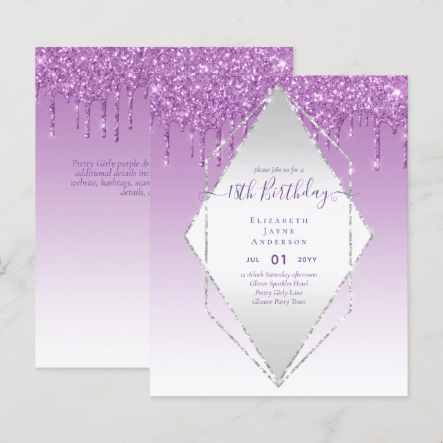 BUDGET 18th Birthday Dripping Glitter Glamor Invit (Front/Back)