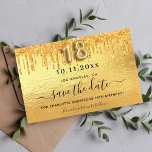 Budget 18th birthday gold glitter save the date<br><div class="desc">A girly and trendy Save the Date card for a 18th birthday party. A modern faux gold metallic looking background decorated with faux glitter drips, paint dripping look. Personalize and add a date and name. The text: Save the Date is written with a large trendy hand lettered style script. Number...</div>
