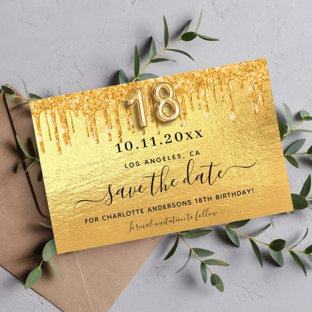 Budget 18th birthday gold glitter save the date (Creator Uploaded)