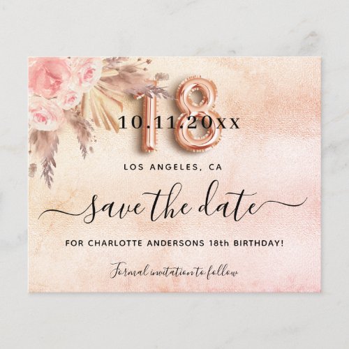 Budget 18th birthday pampas rose save the date