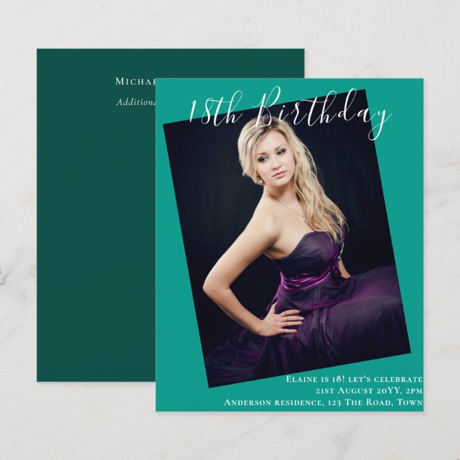 BUDGET 18th Birthday PHOTO Invite Announcement (Front/Back)