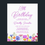 BUDGET 18th Birthday Purple Wildflower Invitation<br><div class="desc">A pretty wildflower border decorates the bottom of this adult 18th birthday party invitation. Purple, blue, yellow and orange flowers create a colorful and happy design to celebrate this milestone birthday. Modern and simple purple calligraphy adds a trendy touch to keep it fresh. The open and carefree lettering flow coordinates...</div>