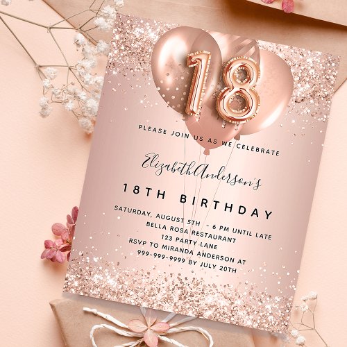 Budget 18th birthday rose gold balloons invitation