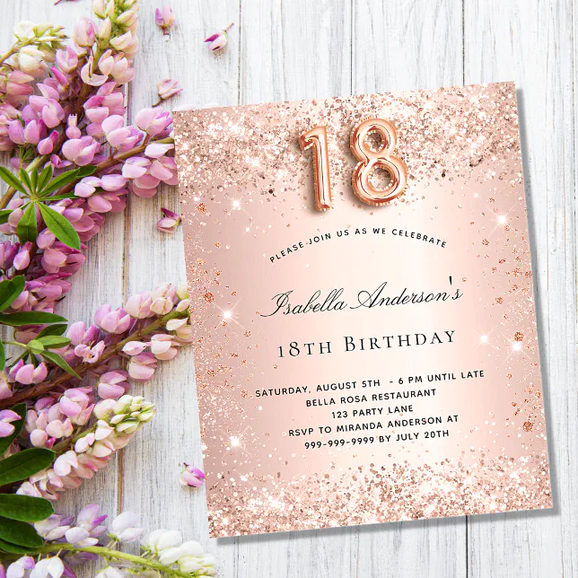 Budget 18th birthday rose gold blush glitter dust | Zazzle