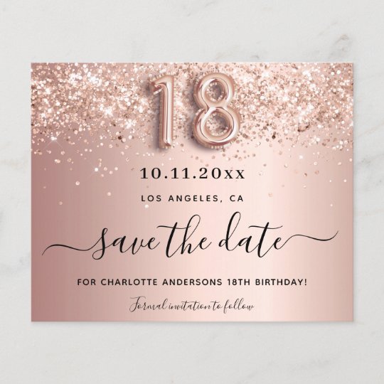 Budget 18th birthday rose gold blush save the date | Zazzle.com