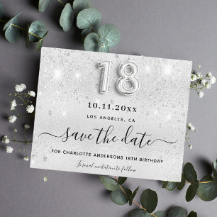 Budget 18th birthday silver glitter save the date