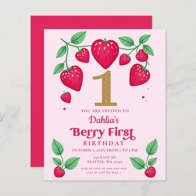 Budget 1st Birthday Berry First Birthday Invite (Front/Back)