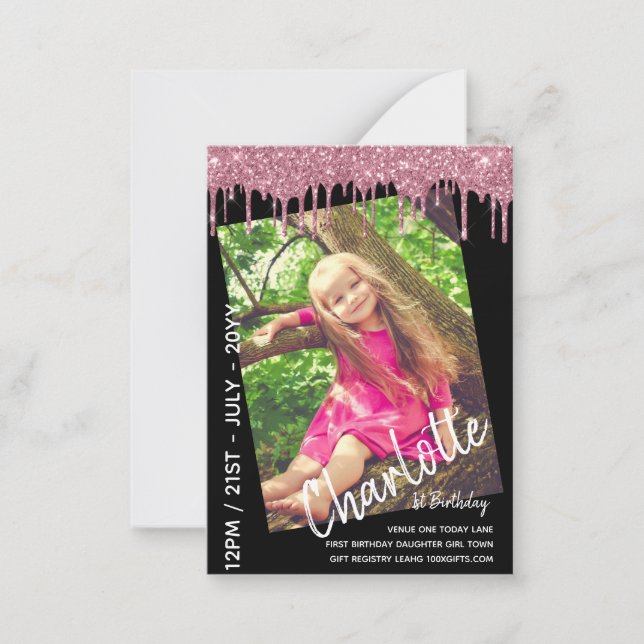 BUDGET 1st Birthday Girl One Today PHOTO Invite (Front)