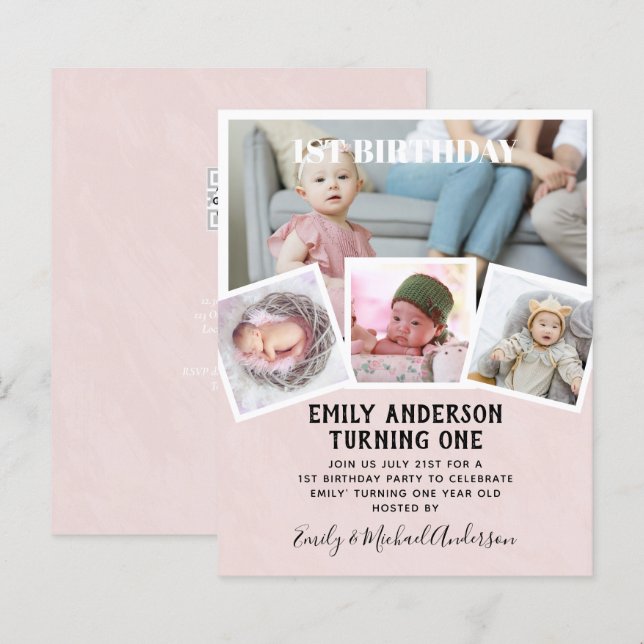 BUDGET 1st Birthday PHOTO Invite or THANK YOU (Front/Back)