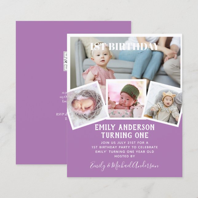 BUDGET 1st Birthday PHOTO Invite or THANK YOU (Front/Back)