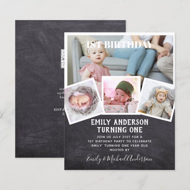 BUDGET 1st Birthday PHOTO Invite or THANK YOU (Front/Back)