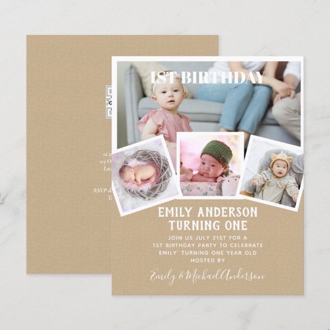 BUDGET 1st Birthday PHOTO Invite or THANK YOU (Front/Back)