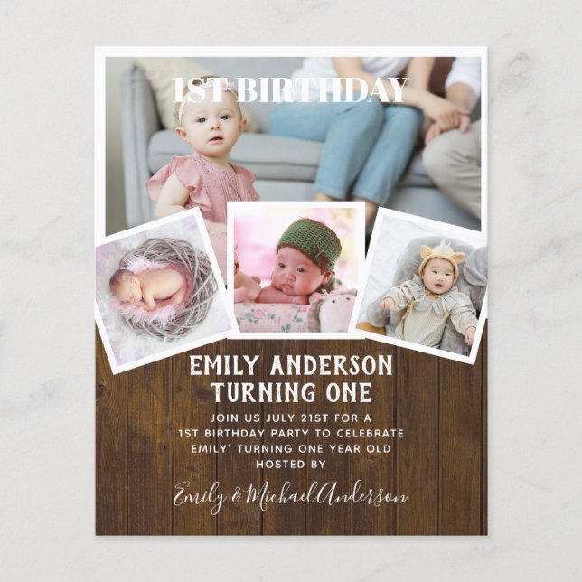 BUDGET 1st Birthday PHOTO Invite or THANK YOU Flyer (Front)