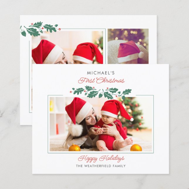 Budget 1st Christmas Baby Photos Holiday Card (Front/Back)