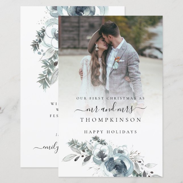 Budget 1st Christmas Mr Mrs Photo Foliage Holiday (Front/Back)