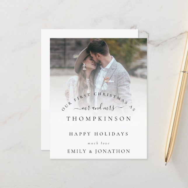 Budget 1st Christmas Mr Mrs Photo Holiday Card (Front/Back In Situ)