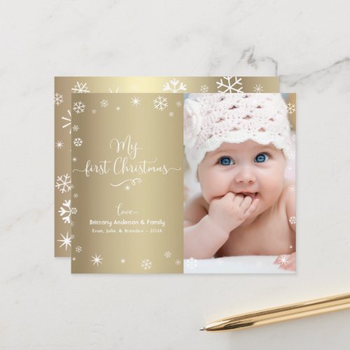 Budget 1st Holiday Baby Photo Snowflakes Gold Card