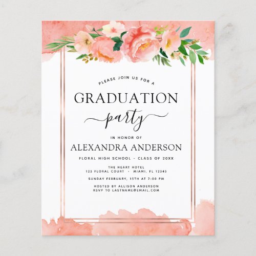 Budget 2022 Coral Peach Graduation Invitation