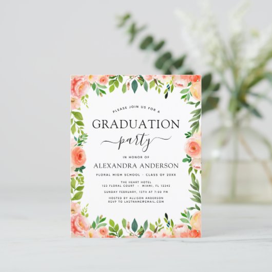Budget 2022 Coral Peach Graduation Invitation (Standing Front)