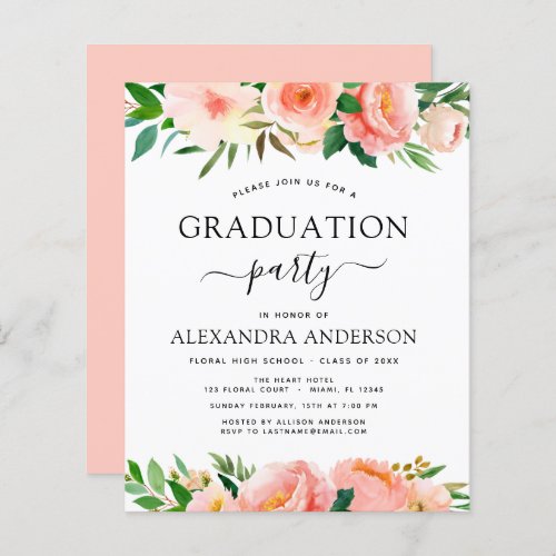 Budget 2022 Coral Peach Graduation Invitation