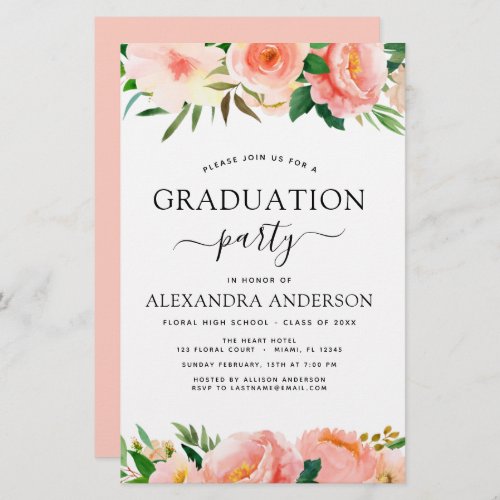 Budget 2022 Coral Peach Graduation Invitation