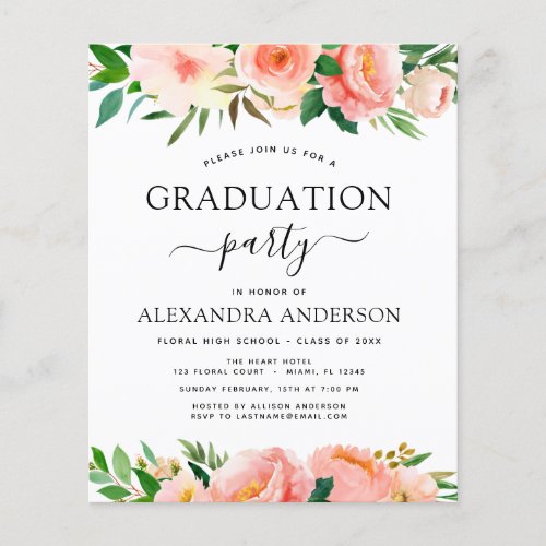 Budget 2022 Coral Peach Graduation Invitation Flyer