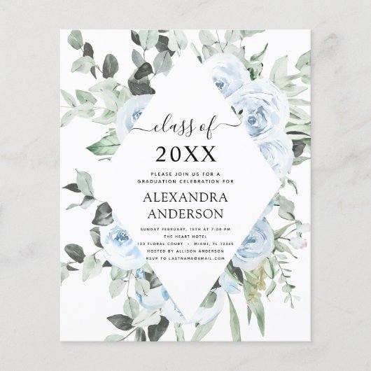 Budget 2022 Dusty Blue Graduation Floral Greenery (Front)