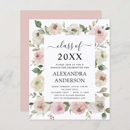 Budget 2022 Dusty Rose Pink Graduation Floral (Front/Back)