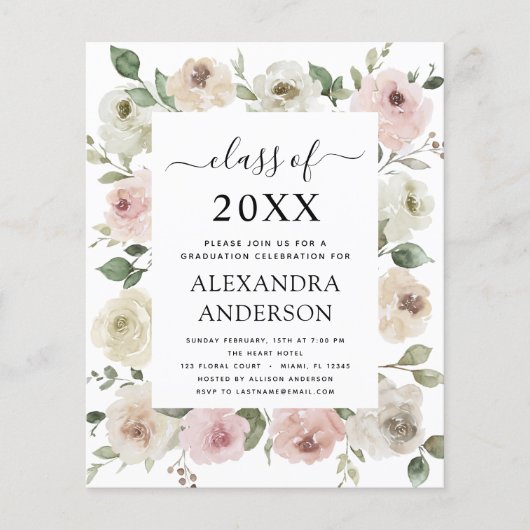 Budget 2022 Dusty Rose Pink Graduation Floral (Front)