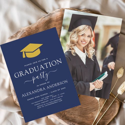 Budget 2022 Graduation Navy Blue Gold Photo Flyer