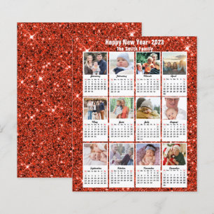 Budget 2023 Calendar 12 Photo Red Glitter Card