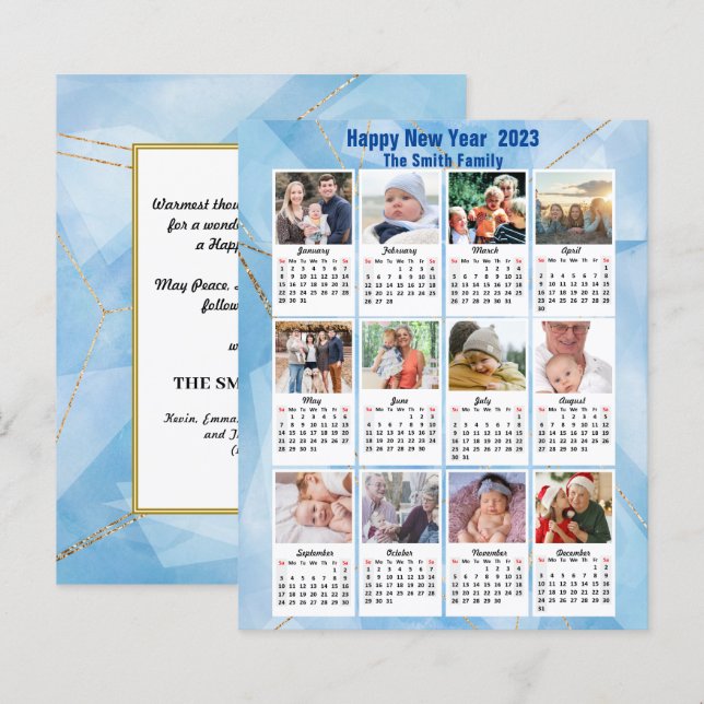 Budget 2023 Calendar Modern Family Photo Blue Card (Front/Back)