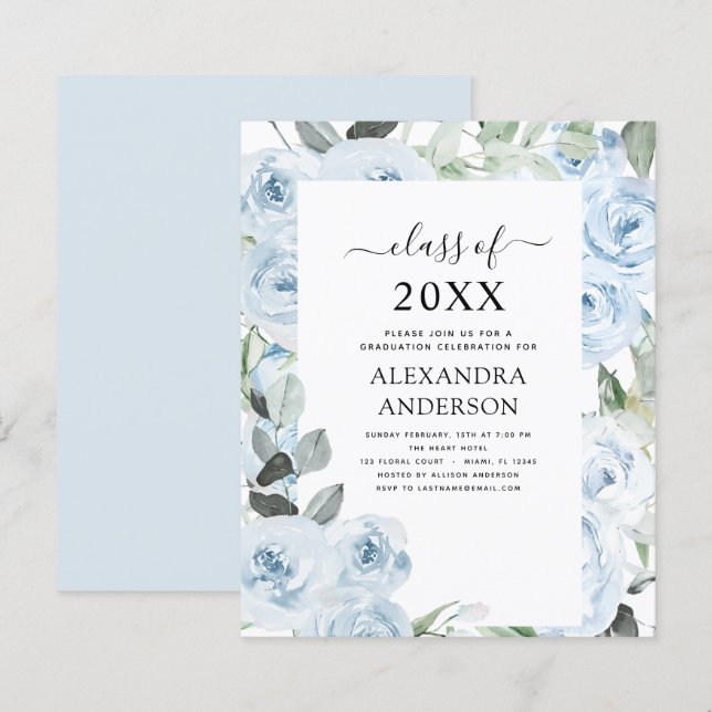 Budget 2023 Dusty Blue Graduation Floral Greenery (Front/Back)