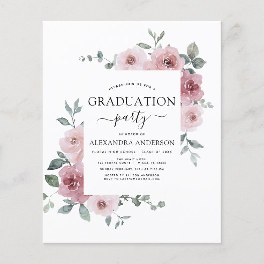 Budget 2023 Dusty Pink Rose Graduation Floral (Front)